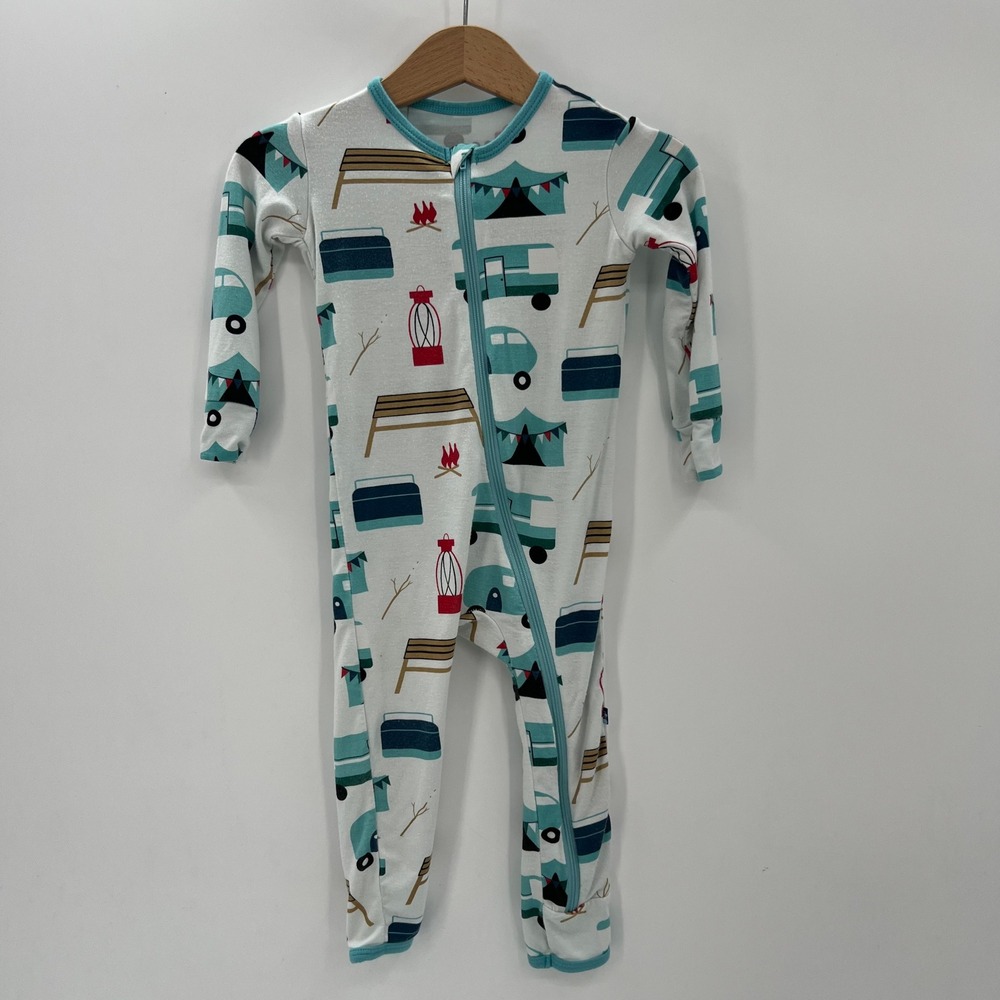 KicKee Pants Camping Print Bamboo Viscose Footless Romper Pajamas 12-18 Months